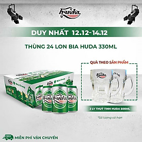 Thùng 24 lon bia Huda 330ml