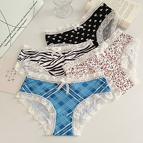 Combo 5 Quần Lót Nữ Thun Nhiều Họa Tiết Viền Ren 029 – Mềm Mại, Co Giãn, Nữ Tính