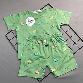 Bộ ngắn tay Minky Mom thun lạnh in hình khủng long con cho bé trai bé gái từ 7-19kg