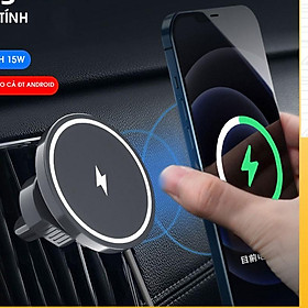 Bộ sạc Cao Cấp từ tính hút không dây Kiêm Luôn Giá đỡ điện thoại trên ô tô sạc nhanh 15W