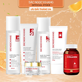 Combo 6 món Nước tẩy trang 145ml + Sữa rửa mặt 100g + Nước hoa hồng 145ml + Kem chống nắng 50g + Viên uống Collagen 60 viên + Kem dưỡng da ban đêm-10g  [Sắc Ngọc Khang official]