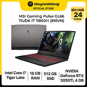 Mua Laptop MSI Pulse GL66 11UDK i7 11800H/16GB/512GB/4GB RTX3050Ti/15.6 F/144Hz/Balo/Chuột/Win10/(816VN)/Đen - Hàng chính hãng
