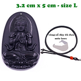 Mặt Phật Đại nhật như lai đá thạch anh đen 5 cm kèm vòng cổ dây dù đen - mặt dây chuyền size lớn - size L, Mặt Phật bản mệnh