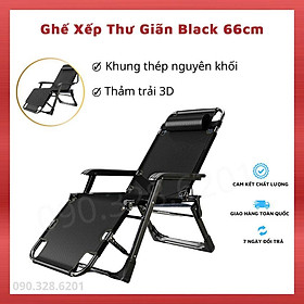 Ghế Xếp Thư Giãn Đa Năng Black, Ghế Gấp Ngủ Trưa Văn Phòng Khung Thép Đen