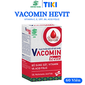 [Hộp 60 Viên] Viên Uống VACOMIN HEVIT Bổ Sung Sắt (Fe) Cho Người Có Nguy Cơ Thiếu Máu | Kết Hợp Acid Folic, Vitamin C, E, B6 - SHINPOONG PHARMA
