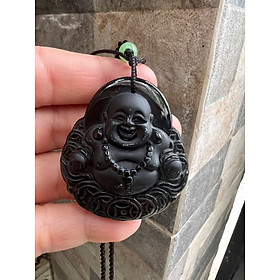 Mặt Dây Chuyền Phật Di Lặc Đá Mã Não Đen Kt Cao 45mm Ngang 41mm Dầy 12mm ạ