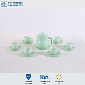 Bộ ấm tách trà thủy tinh ngọc Luxury USA Homeset màu xanh ngọc lục bảo
