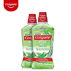 Bộ đôi Nước súc miệng Colgate diệt 99% vi khuẩn Plax trà xanh 500ml chai