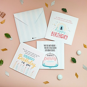 Thiệp chúc mừng sinh nhật 12x12 SDstationery SN3 PASTEL BLUE họa tiết cầu vòng màu xanh pastel trẻ trung tươi tắn - Set 3 thiệp