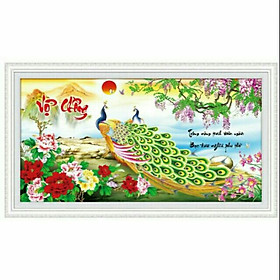 Tranh thêu chữ thập Vợ Chồng_Chim Công (82*40cm) chưa thêu