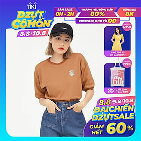 Áo thun nữ thiết kế cổ tròn phối bo tay áo khác màu in hình sticker GUMAC ATB519