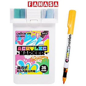 Hộp 36 Màu Acrylic Marker - 1 Đầu Cọ - Chosh M08-36