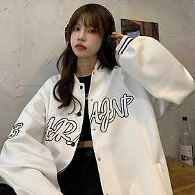 Hình ảnh Áo Bomber unisex áo khoác dù nam nữ mặc được, 2 màu Đen Trắng, from to đại, áo khoác dù bóng chày ulzzang phong cách hàn quốc