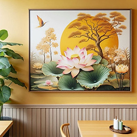 Tranh treo tường tráng gương hoa sen trang trí phòng khách - nhà hàng - khách sạn(kèm đinh 3 chân)