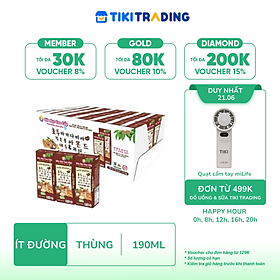 Sữa hạt cao cấp Óc chó-Macca-Đậu đen-Hạnh nhân-Đậu nành & Yến mạch ít đường 190ml (24 hộp/thùng)