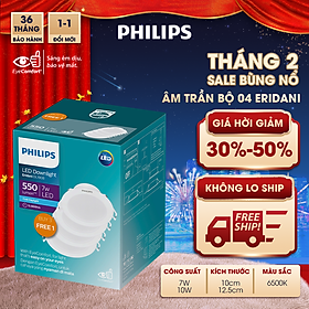 Bộ 04 bóng đèn âm trần Philips LED Eridani hiệu suất ánh sáng cao - Công suất (7W, 10W), ánh sáng trắng