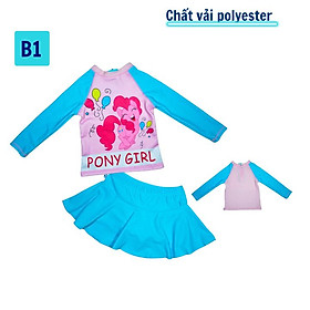 Đồ bơi bé gái tay dài hình Pony - Elsa từ 10-39kg -quần giả váy tạo kín đáo