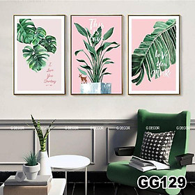 Tranh treo tường canvas lá cây nhiệt đới trang trí phòng khách, phòng ngủ, phòng ăn, decor spa phong cách hiện đại