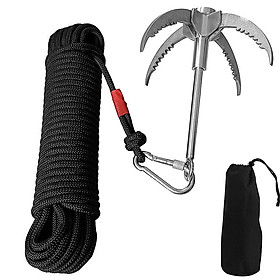 Móc Leo Núi 4 Móng Bằng Thép Không Gỉ Có Thể Thu Gọn 65ft 8mm Dây Thừng Phụ Trợ Carabiner