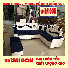 Mua Ghế sopha nệm mút chữ L hiện đại trẻ trung xinh đẹp - tặng 1 bàn kính và hai ghế đôn xinh - phù hợp mọi gia đình