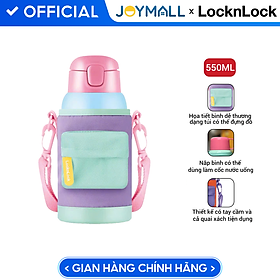 Mua Bình giữ nhiệt trẻ em 550ml LocknLock màu xanh hồng LHC1475BLU  Hàng chính hãng  họa tiết dễ thương  2 nắp  kèm túi quai xách - JoyMall