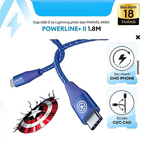 Cáp Sạc ANKER PowerLine+ III USB-C TO Light.ning dài 1.8M - ANKER A9551 - Phiên Bản Marvel - Hỗ Trợ Sạc Nhanh Cho iPhone  - Blue Captain