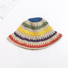 Bohemian Bé Gái Mũ Rơm Màu Sắc Cầu Vồng Mẹ & Bé Xô Nón Mùa Hè Ơn Gọi Bãi Biển Mũ Trẻ Em Sunhat Phụ Kiện Tóc - 2-8Y(50-52CM)