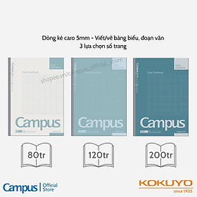 Lốc 5 Vở Caro Campus Basic Notebook 120 Trang - Dòng Kẻ Caro 5mm, Phong Cách Đơn Giản