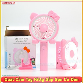 Mua Quạt cầm tay gấp gọn LED FAN hình mèo Kitty 3 TỐC ĐỘ có đèn và đế cắm điện thoại (HOT 2020)