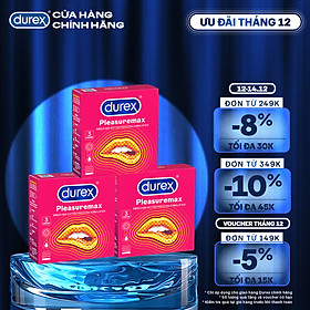 Combo 3 bao cao su Durex Pleasuremax gân gai tăng khoái cảm (size 56mm, 3 bao/hộp)