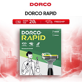DORCO RAPID - Dao Cạo Râu Hàn Quốc 2 Lưỡi - Hộp Gồm 1 Cán 7 Đầu Cạo