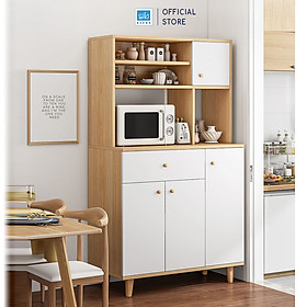 Mua Tủ Gỗ Để Đồ Nhà Bếp Đơn Giản  Hiện Đại Màu Trắng Phối Vân Gỗ Sồi Thương Hiệu SIB Decor KG24