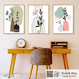 Bộ 3 tranh canvas decor phong cách minimalist, trừu tượng hiện đại - AR112