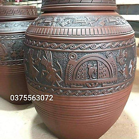 Mua Chum sành khắc tay thủ công họa tiết   Trống Đồng Âu Lạc  đủ size từ 5L đến 20L. Tặng kèm túi nilong bọc miệng chum