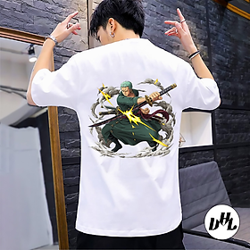 Áo thun trắng Anime, Manga Thanh gươm diệt quỷ Zoro múa kiếm, Unisex Nam Nữ có Size áo từ 25-95kg