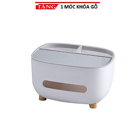 Mua Hộp khăn giấy để bàn có ngăn đựng vật dụng - màu ngẫu nhiên (tặng móc khóa gỗ)