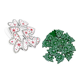 50Pcs Wooden Christmas Tree Buttons - Embellishments Card Art Decoration
