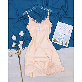 Đầm ngủ nữ mặc nhà 2 dây lụa cao cấp mềm mại hàng thiết kế MS01