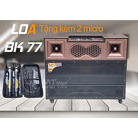 Loa kéo di động MTMax BK77 - Dàn karaoke ngoài trời bass 4 tấc đôi ngang, 2 treble - Loa khủng long công suất cực lớn đến 6000W - Kèm 2 micro không dây UHF - Đầy đủ kết nối Bluetooth, AV, USB, SD card, TWS 