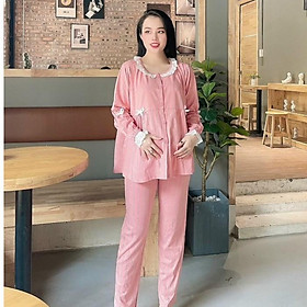 Bộ đồ bầu DÀI TAY COTTON kết hợp bầu và sau sinh_ Bộ đồ mặc nhà cổ bèo