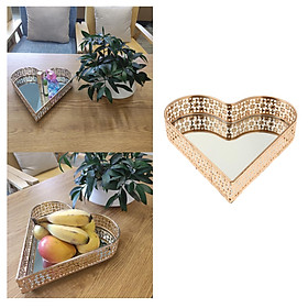 Heart Mirror Tray Perfume Tray Mirror Dresser Tray Ornate Tray Metal Decorative Tray Tray Jewelry Perfume Organizer Makeup Tray for Bathroom, Bedroom