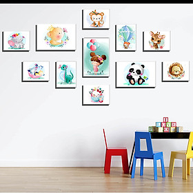 Bộ 11 tranh canvas trang trí phòng trẻ em Động vật cute - TTE004