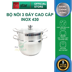 Bộ Nồi Xửng 3 Đáy Nắp Kính Fivestar ST-3DG - Hàng Chính Hãng