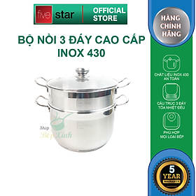 Hình ảnh Bộ Nồi Xửng Hấp Inox 430 Bếp Từ 3 Đáy Nắp Kính Fivestar (26cm)