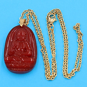 Dây chuyền inox mặt Phật A Di Đà thạch anh đỏ 3.6cm DIVTOB7 - Phật bản mệnh tuổi Tuất, Hợi - Mặt size nhỏ