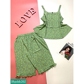 Bộ ngủ 2 dây,đồ bộ nữ,đồ ngủ mặc nhà lửng vải lụa BL 22 hoạ tiết hoa nhí siêu cưng