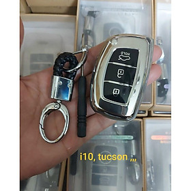 Ốp Chìa Khóa Silicon Tráng Gương Cho Xe Grand I10, Elantra, Tucson - kèm móc treo