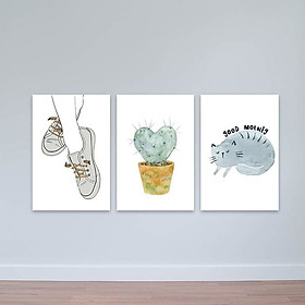 Bộ 3 tranh treo tường hiện đại "Good morning" W2239 Canvas