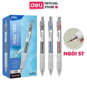 Bút Bi Nước Bút Gel Mực Bấm Deli Đệm Xốp Nhiều Màu Trơn Tru Ngòi 0.5mm Dành Cho Học Sinh Sinh Viên Văn Phòng
