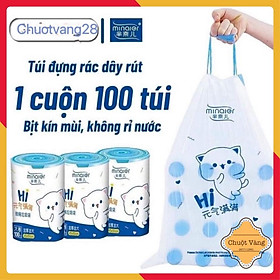 Combo cuộn 100 túi đựng rác Minaier có dây rút tự huỷ sinh học chịu nhiệt tiện lợi